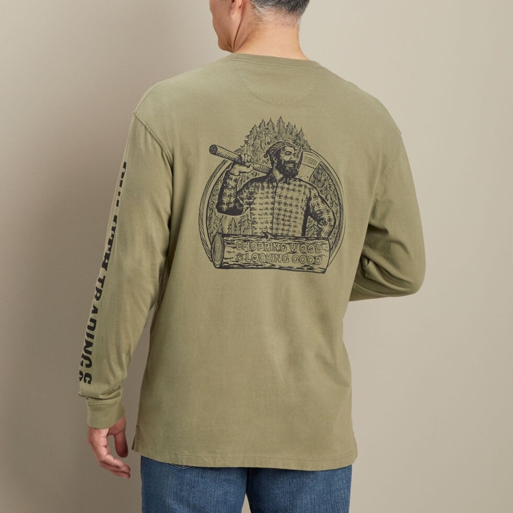 Duluth Trading Paul Bunyon Graphic Long Sleeve Tee Green 100% Cotton NWT Mens XL